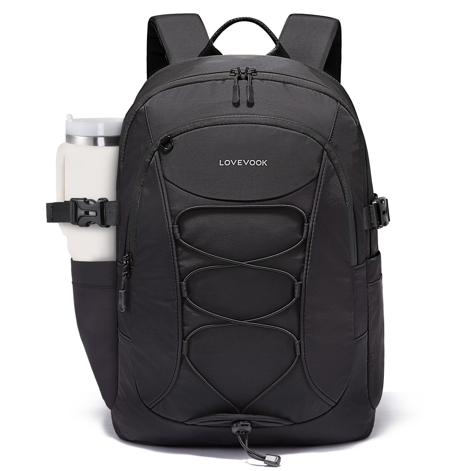 LOVEVOOK 15.6 Inch Laptop Backpack Tumbler Holder Waterproof Travel Black