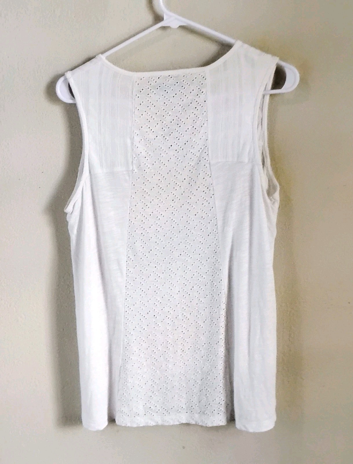 Bob Timberlake Women’s White Cotton Eyelet Top Size M V Neck Tassel Tie India