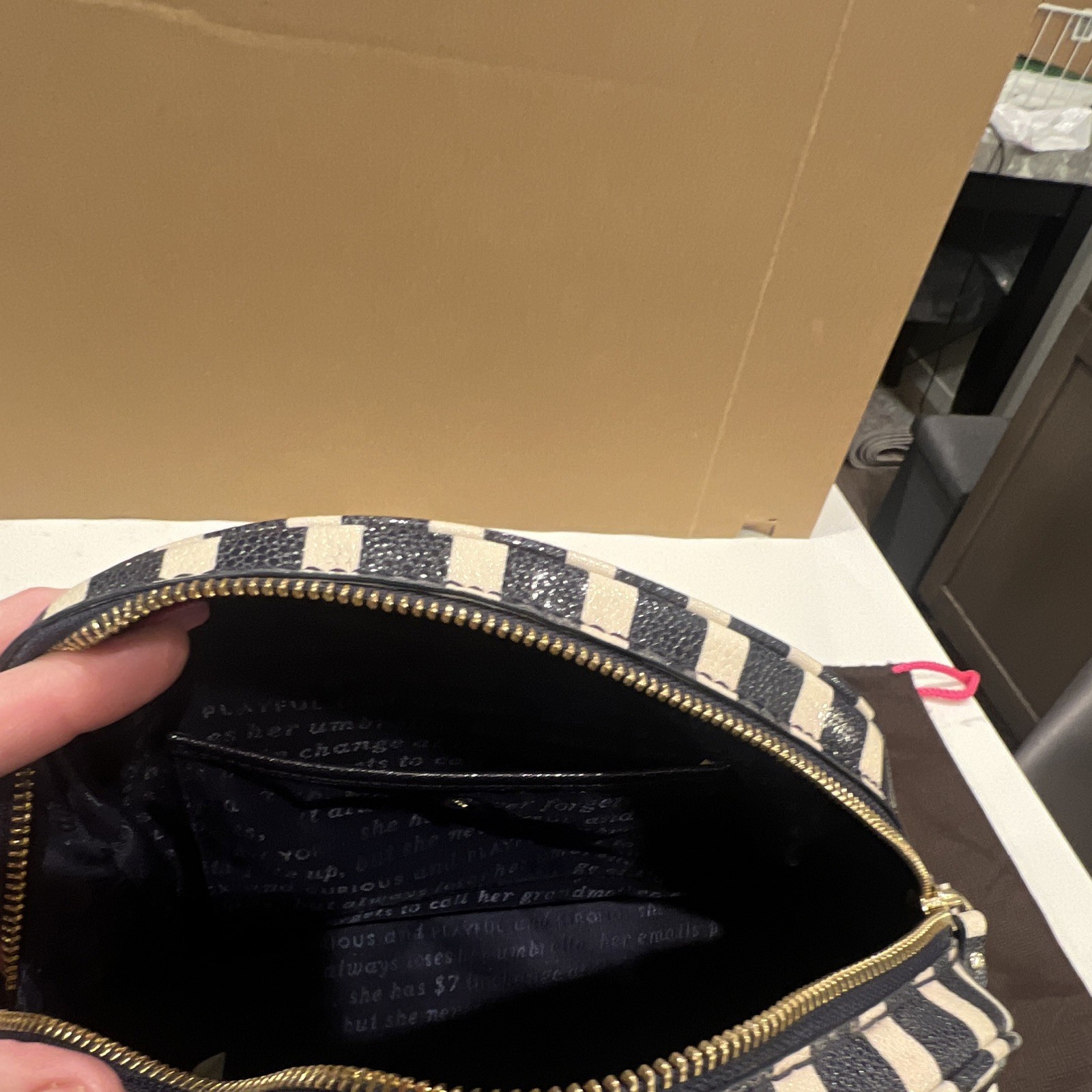 kate spade new york Black/Pebble Striped Satchel Zip, Detachable Strap, Dust Bag