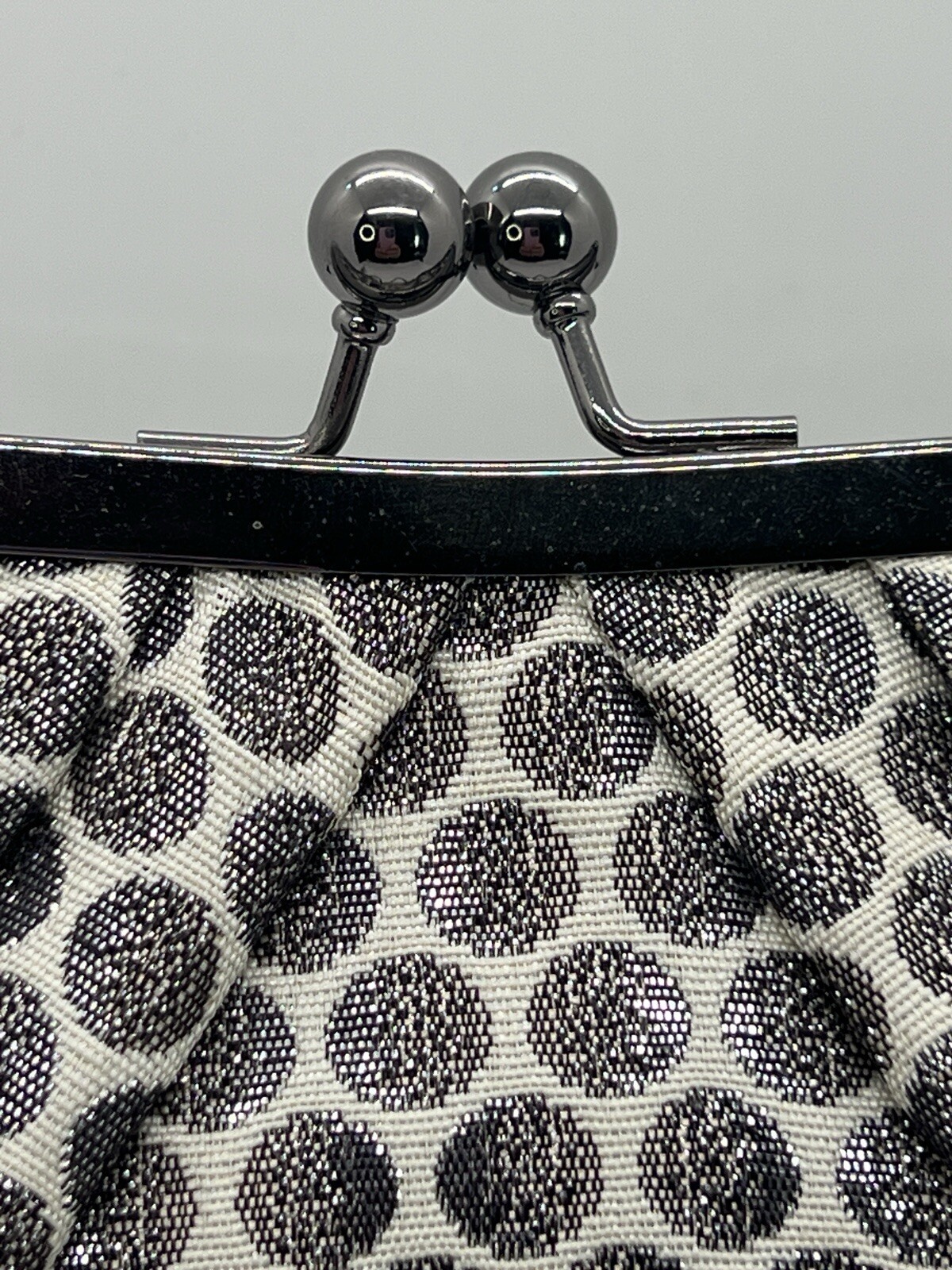 Kate Landry Evening Clutch Silver Metallic Polka Dots Silver Short Chain