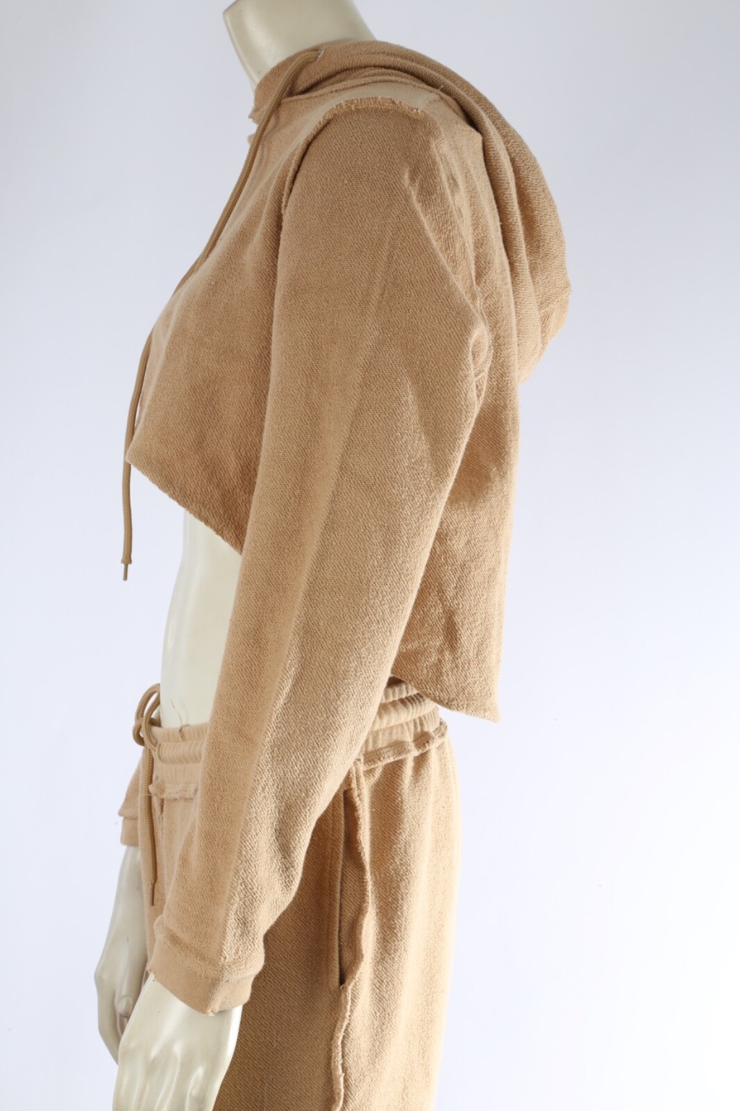 Danielle Guizio Beige 2 Piece Cropped Hoodie Jogger Pants Suit Set Size L