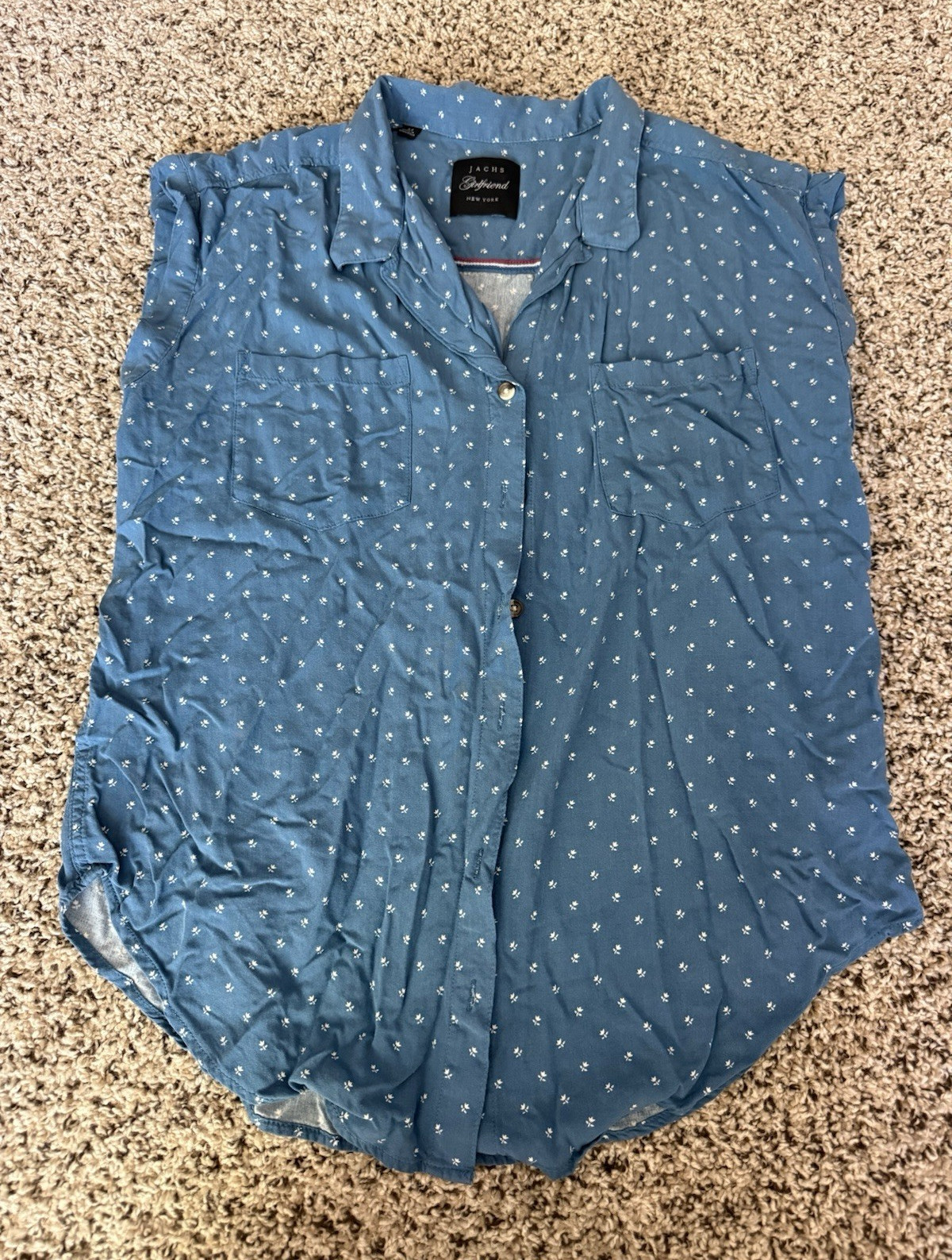 JACHS Girlfriend Women’s M Blue/White Floral Collared Sleeveless Button Top