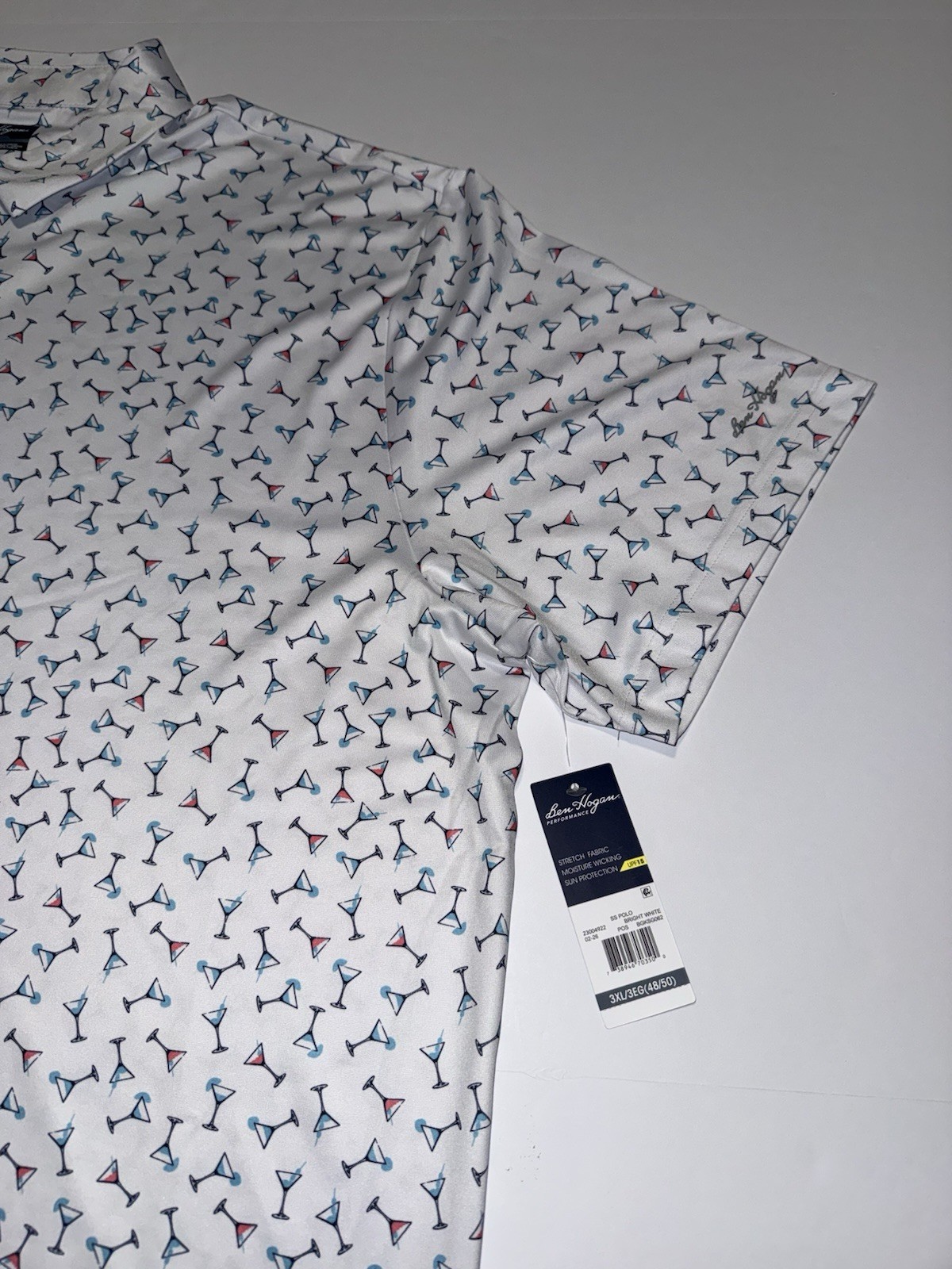 Ben Hogan Men’s Polo Shirt 3XL White Martini Print Performance Golf NWT