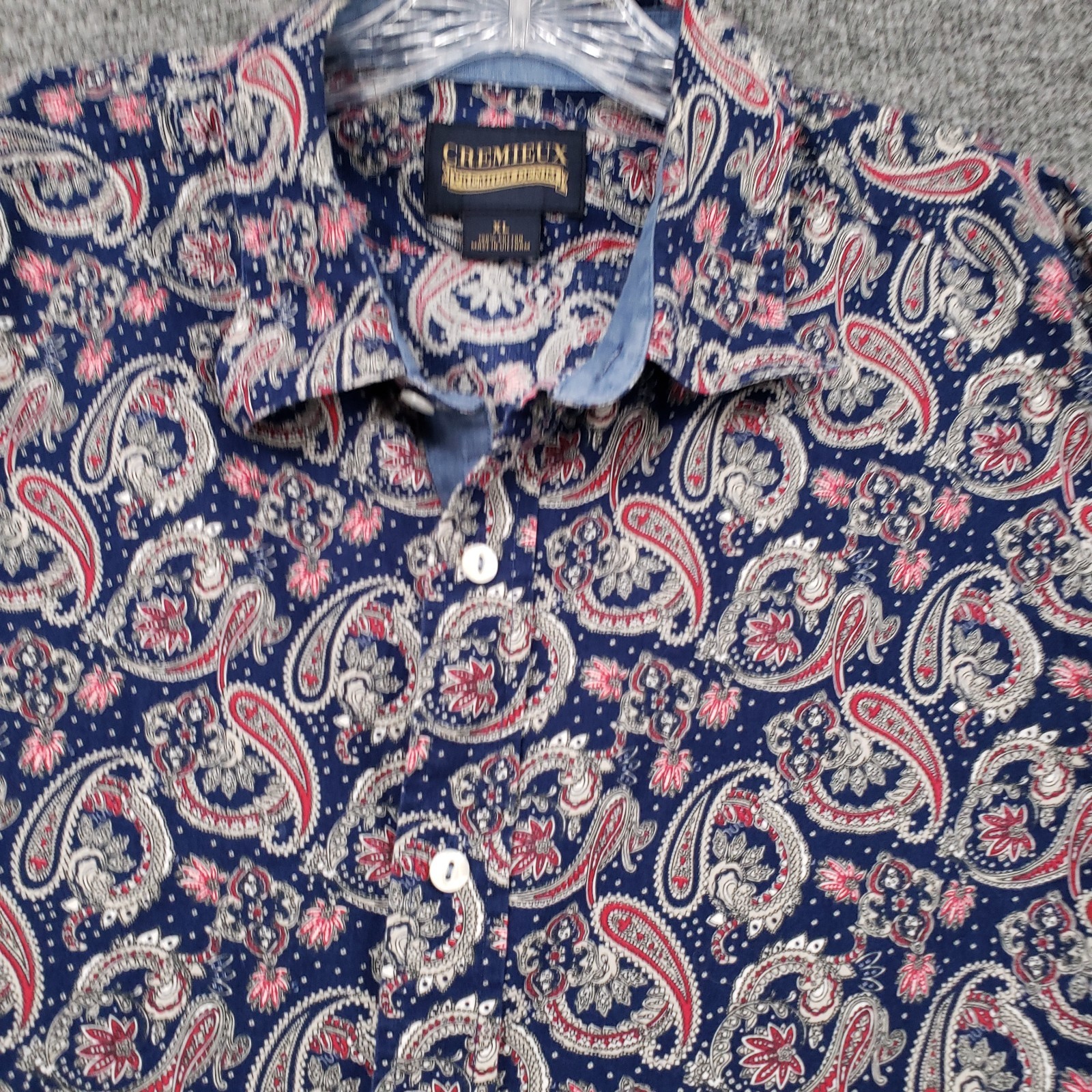 Cremieux Button Up Shirt Mens XL Blue Premium Denim Long Sleeve Paisley Collared