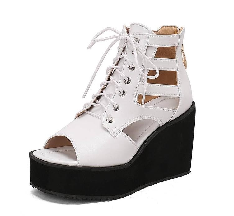 Womens Gladiator Leisure Sandals Hollow Out Wedge Heels Peep Toe Zip Ankle Boots
