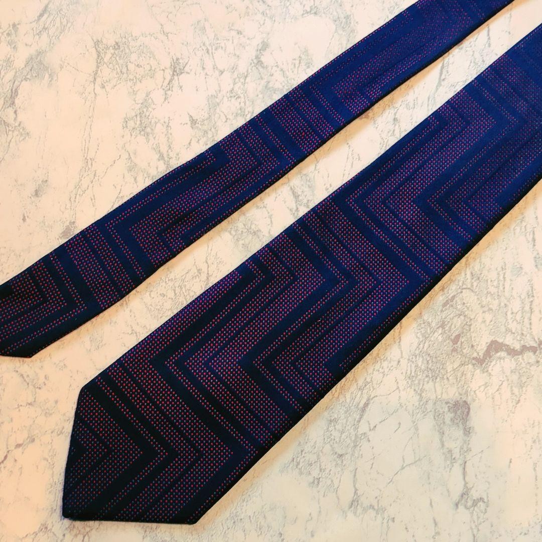 Balenciaga Tie Geometric Pattern Red Purple Designer Necktie Used
