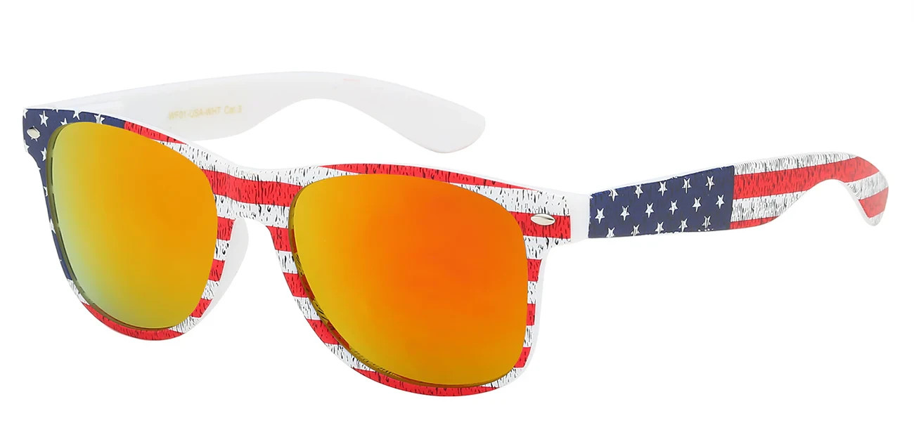American Flag Sunglasses Comfort Spring Hinge White Frame USA Multicolor Lens