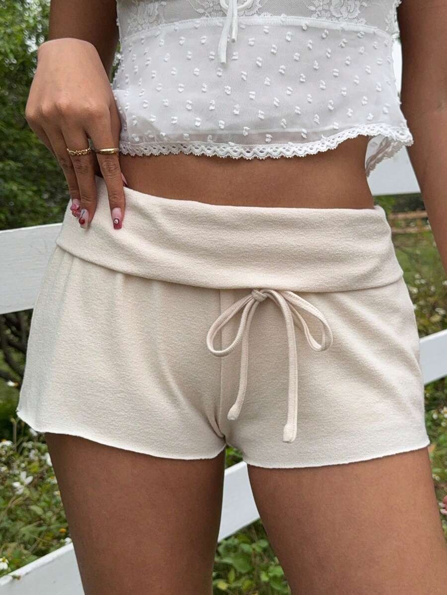 White Cotton Mini Shorts Women Casual Elastic Waist Summer Shorts