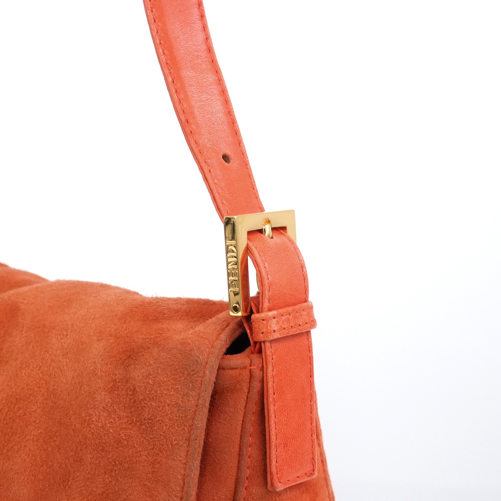 FENDI Gold FF Logo Mamma Baguette 26325 Shoulder Bag Orange Auth #58372A
