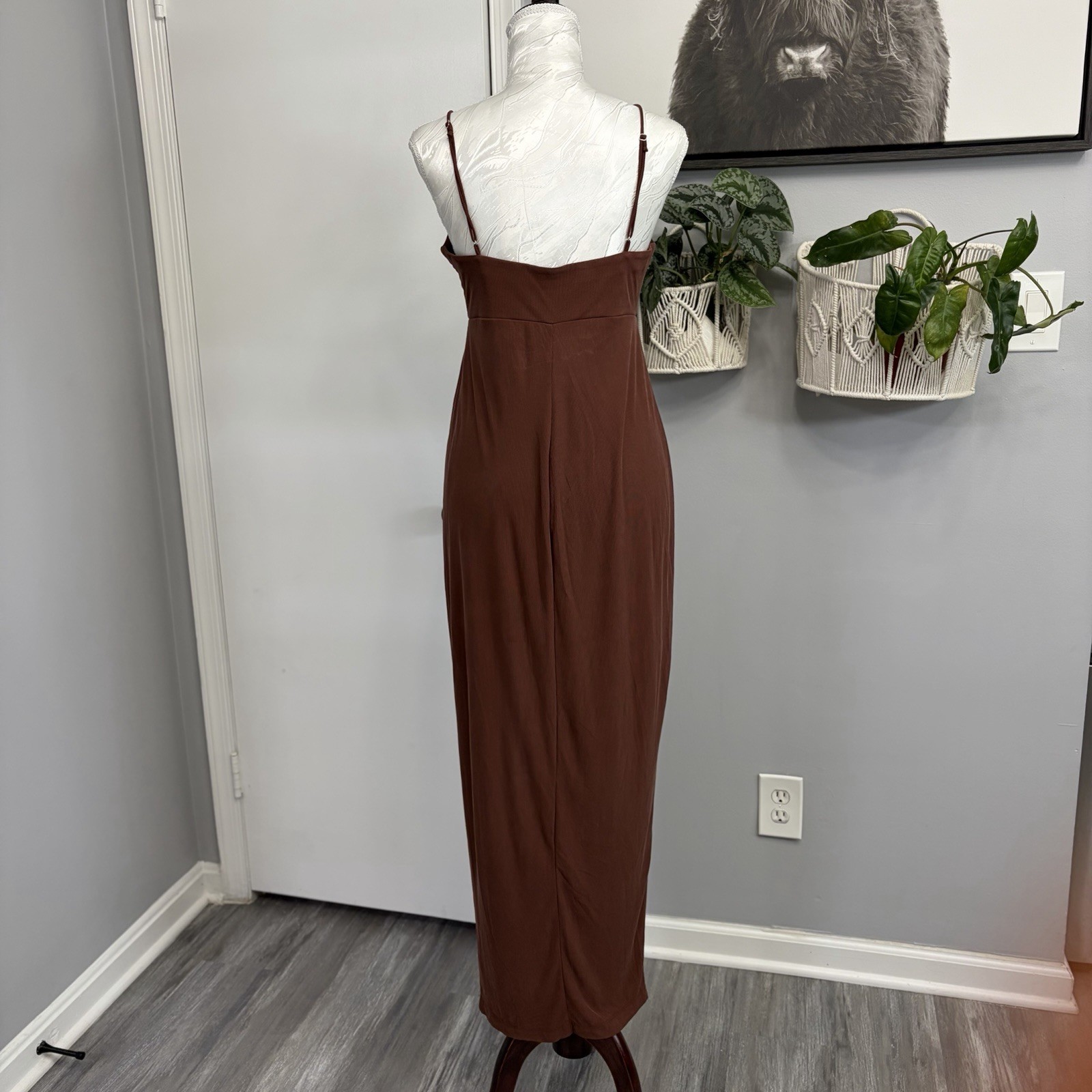 Wild Fable Brown Maxi Dress Womens Small S High Slit Y2K Style Ribbed Knit
