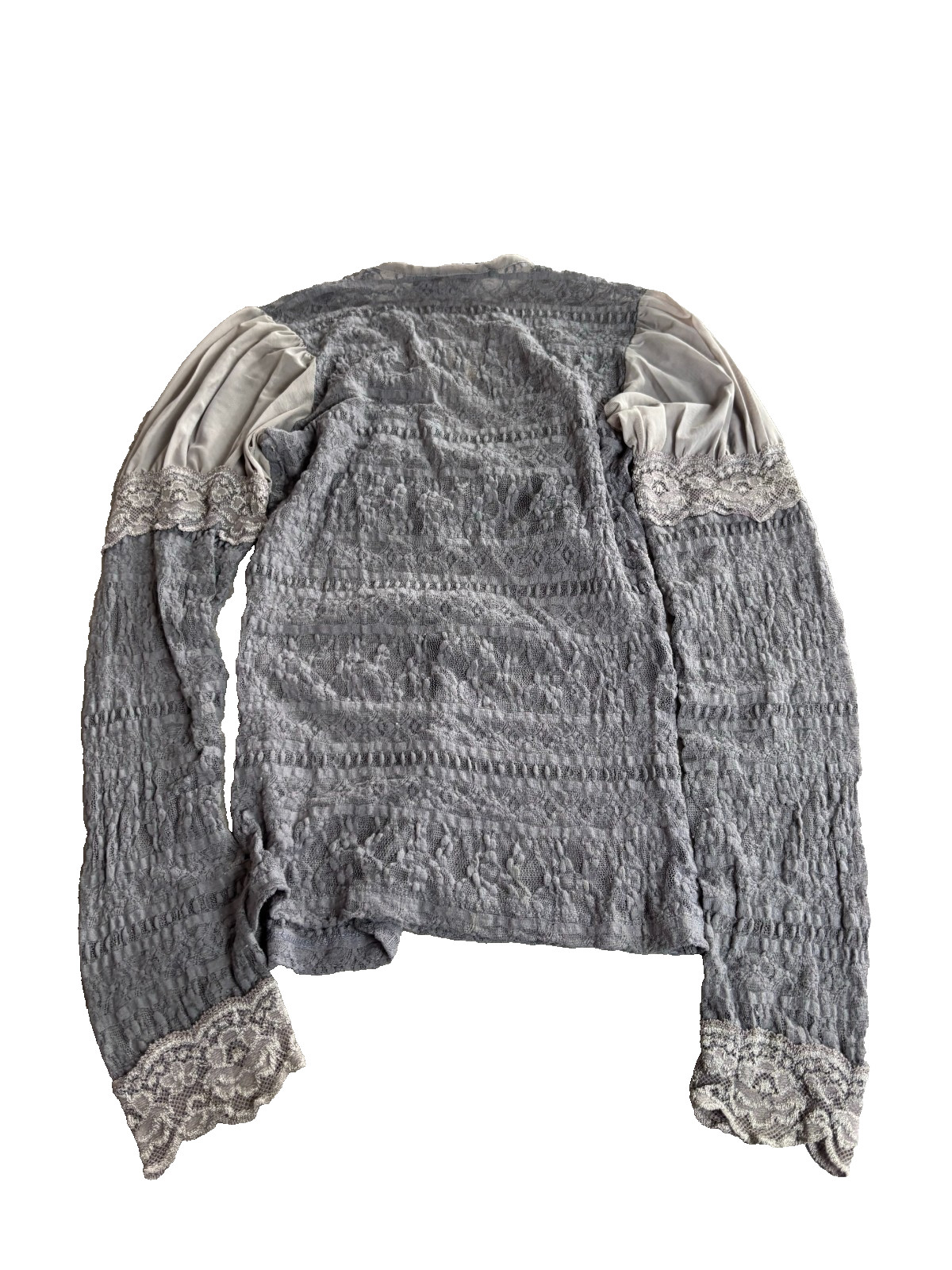 Roberto Cavalli Lace Knit Top Sheer Romantic Boho Designer Luxury Gray Vintage