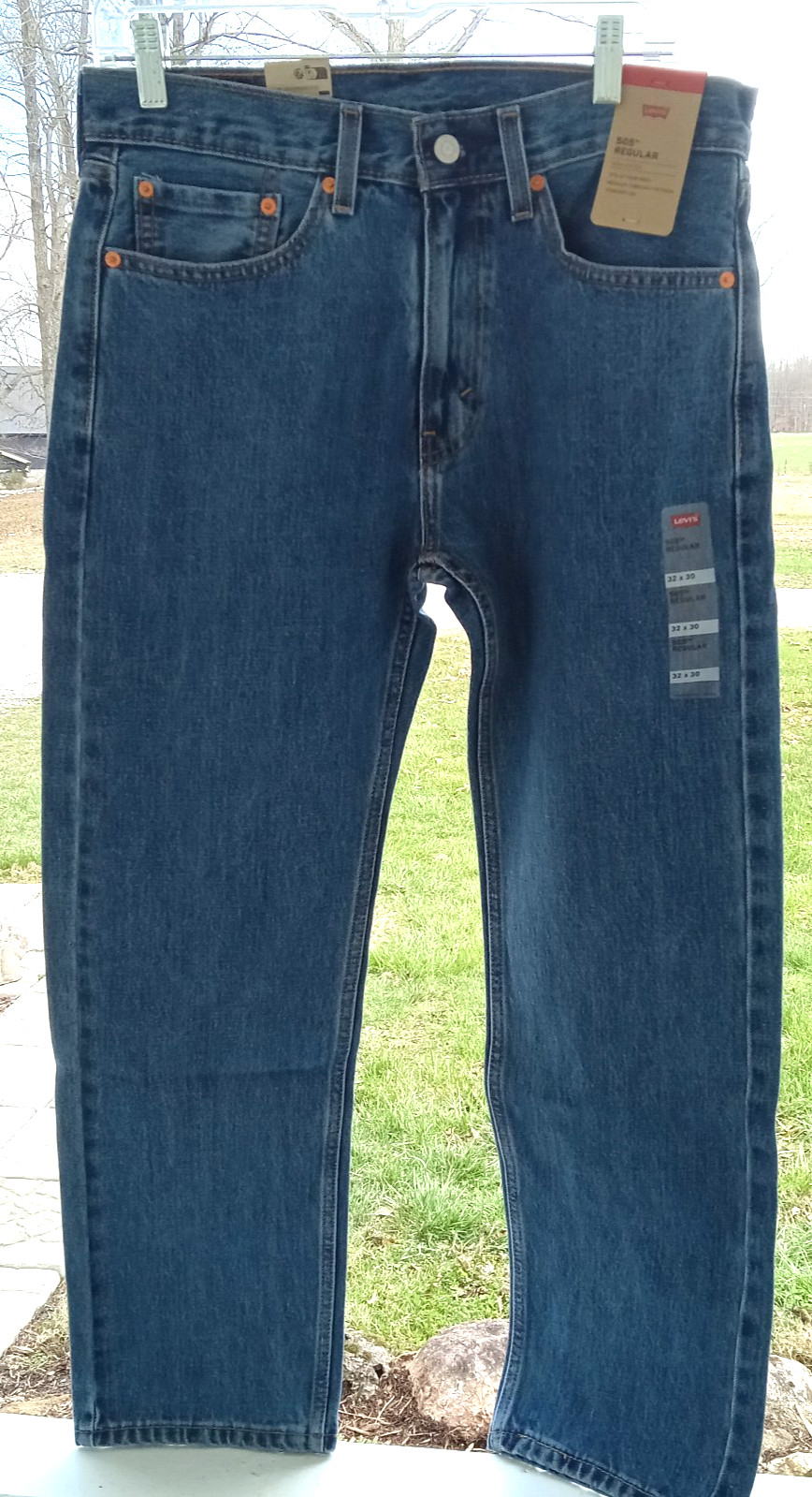 32×29 Levis Mens 505 Regular Fit Jeans Stonewash Blue Denim Straight Leg NWT