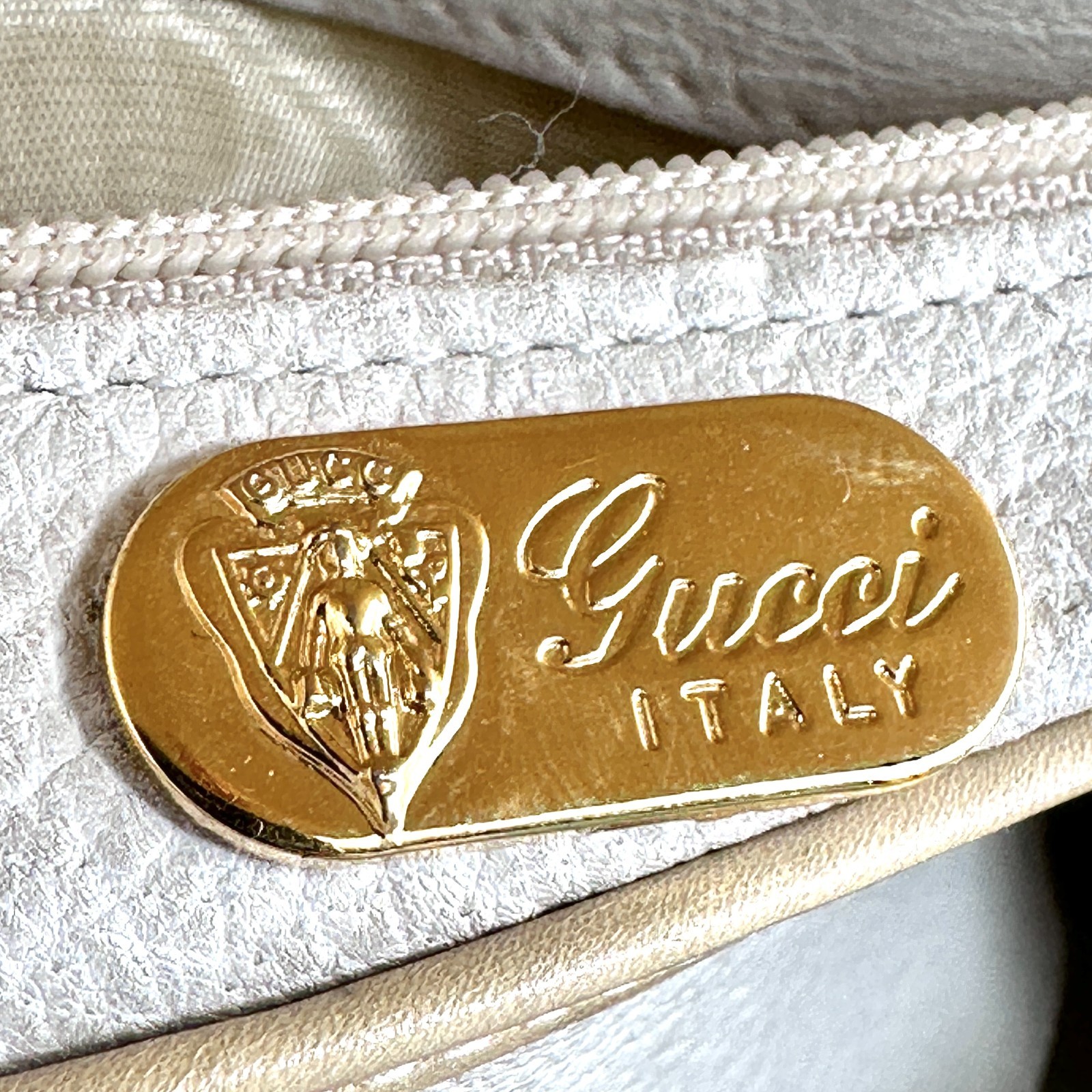 Vintage Gucci Interlocking Hand Bag Leather Beige White Auth