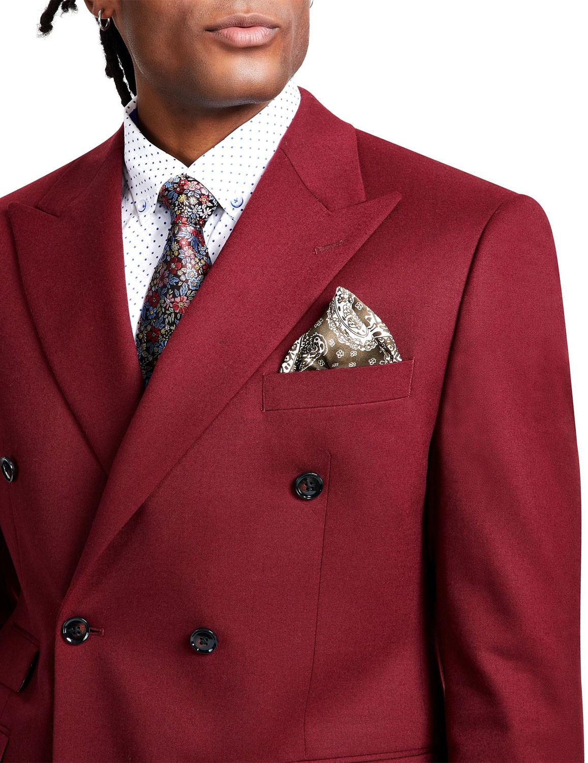 Tayion Collection Mens Classic-Fit Double-Breasted Suit Jacket 46R Burgundy NWT