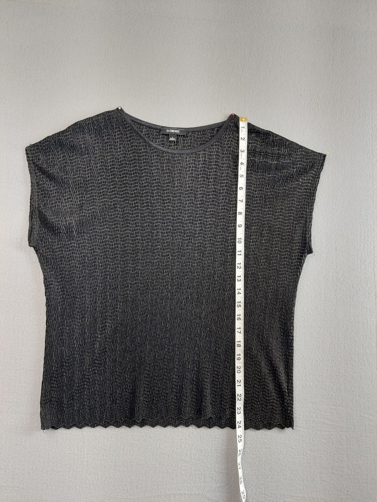 Elementz Women Blouse Top L Dark Gray Textured Knit Cap Sleeve Pullover Warm Fit