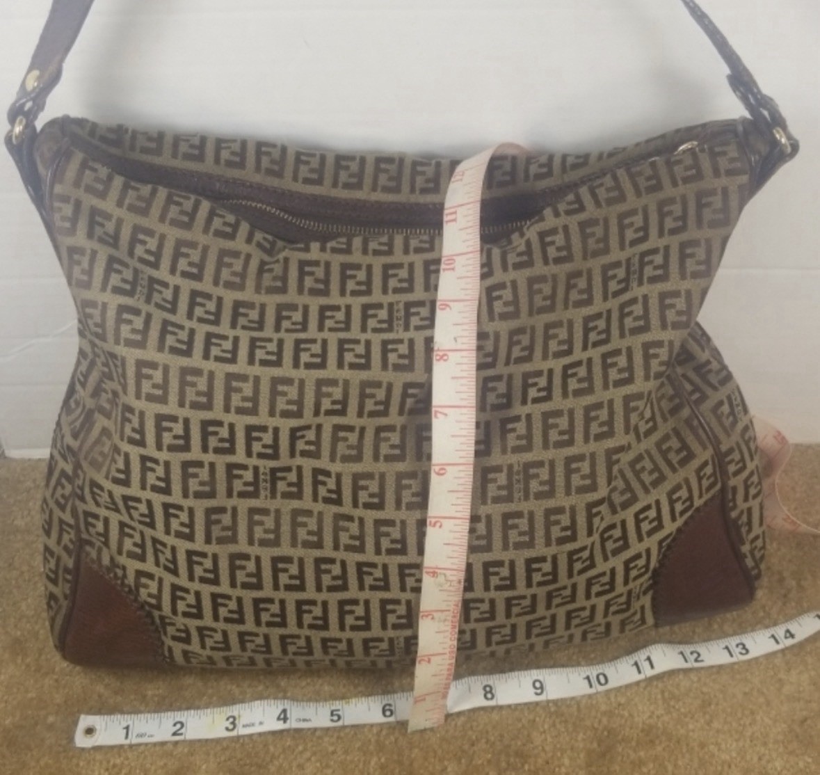 Fendi FF Monogram Medium Hobo Shoulder Bag Brown Beige Zip Detachable Strap
