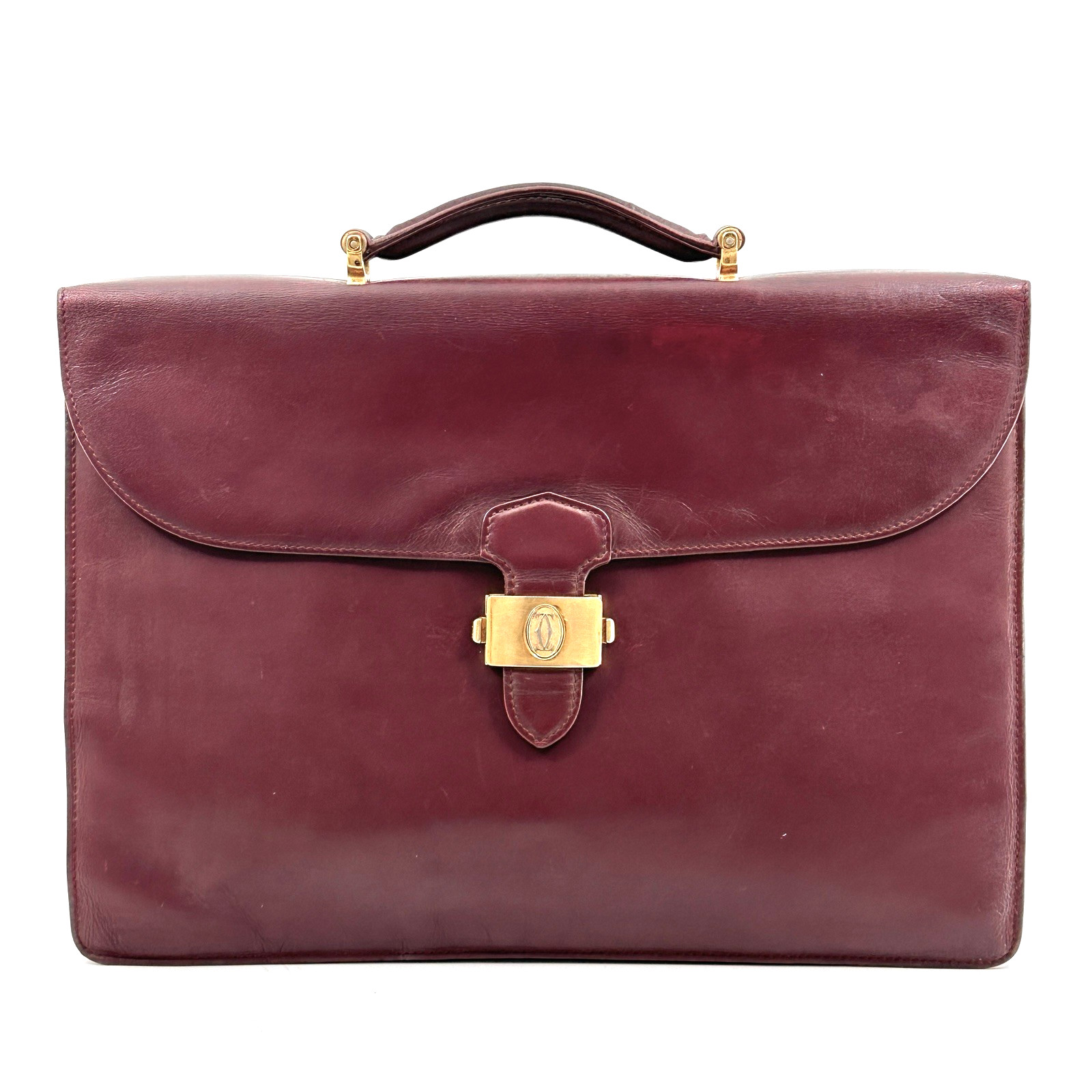 Cartier Briefcase Business Bag Leather Bordeaux Authentic