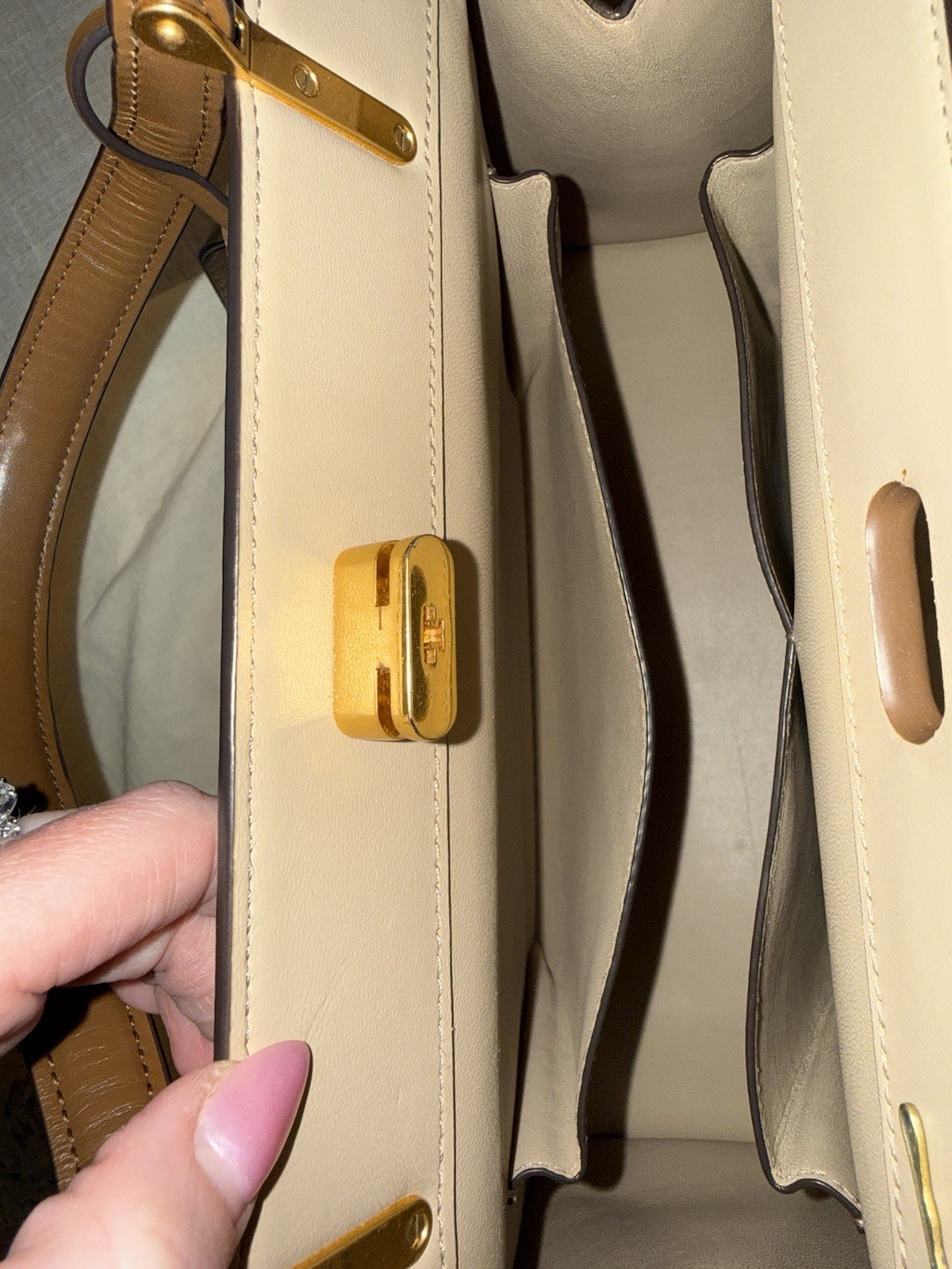 Tory Burch Lee Radziwill Leather Top Handle Satchel-Large in Moose w gold HW