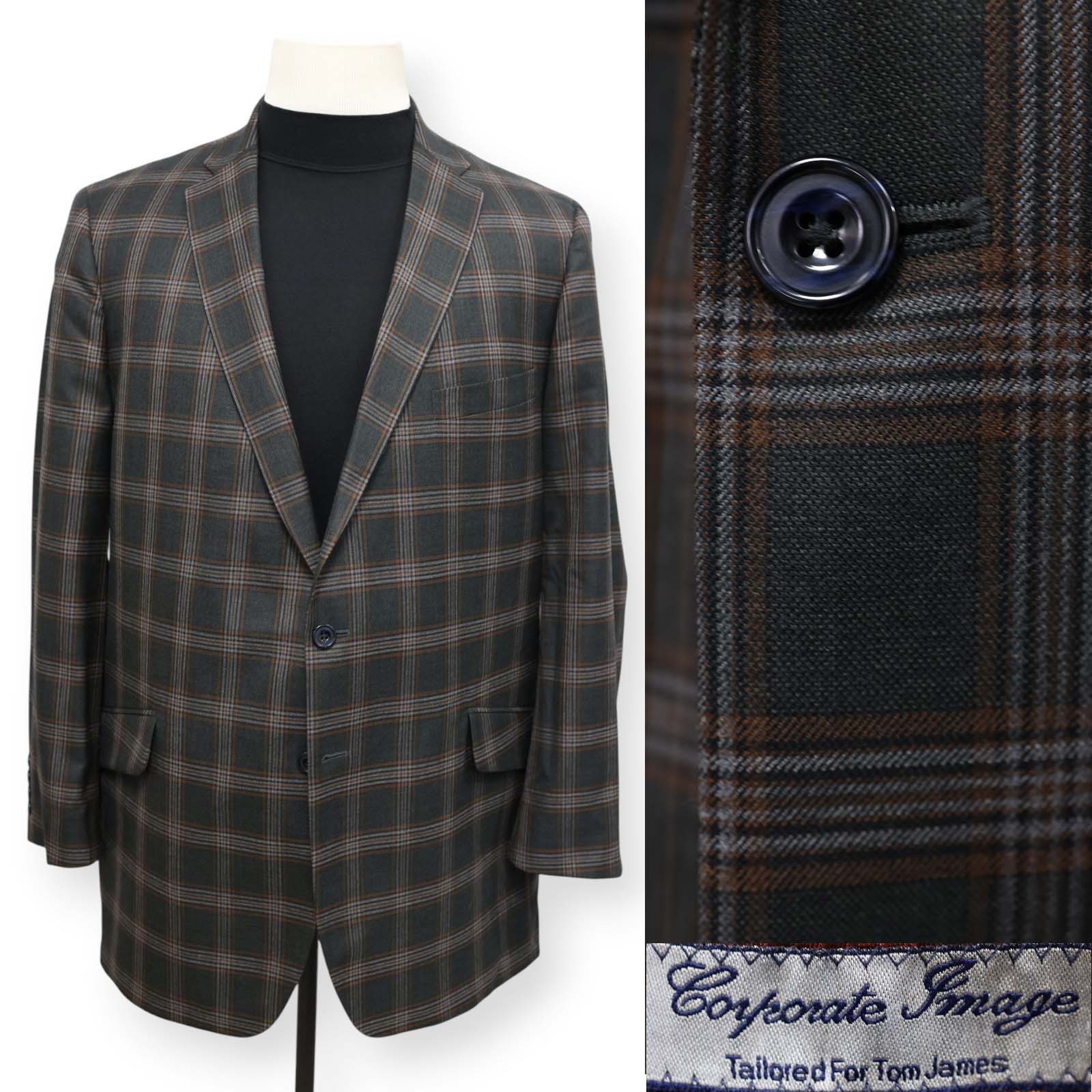CORPORATE IMAGE TOM JAMES mens green WINDOWPANE sport coat jacket blazer 44 L