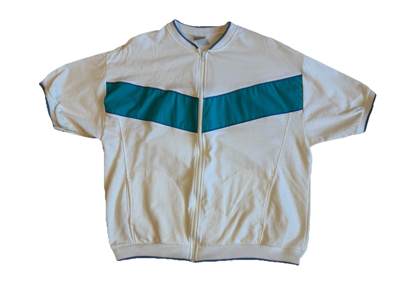 Vintage Jantzen USA Made Colorblock Full Zip Short Sleeve Sweatshirt Men’s L