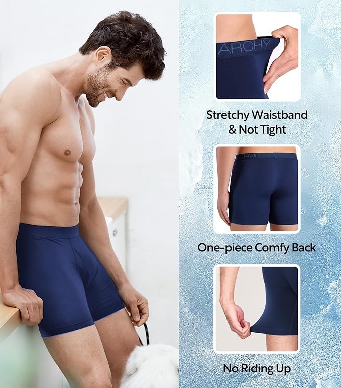 David Archy 7-Pack Men’s Lightweight Moisture-Wicking Bamboo Rayon Boxer Briefs