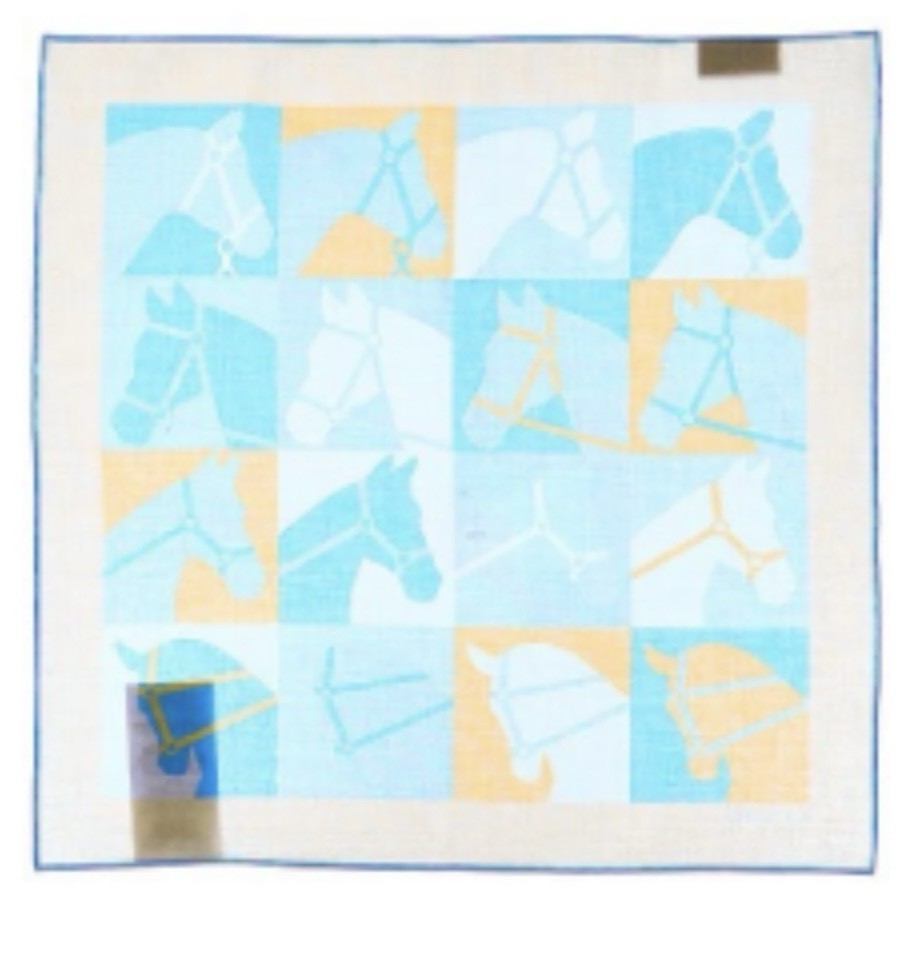 Gucci Cotton Scarf Handkerchief Horse Print Blue And Yellow