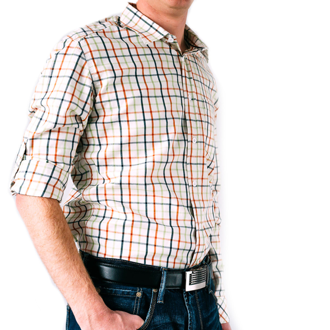 Kaiback Kickback Men’s Ultra-Slim Button Down Cotton Shirt – Color Me Crosshatch