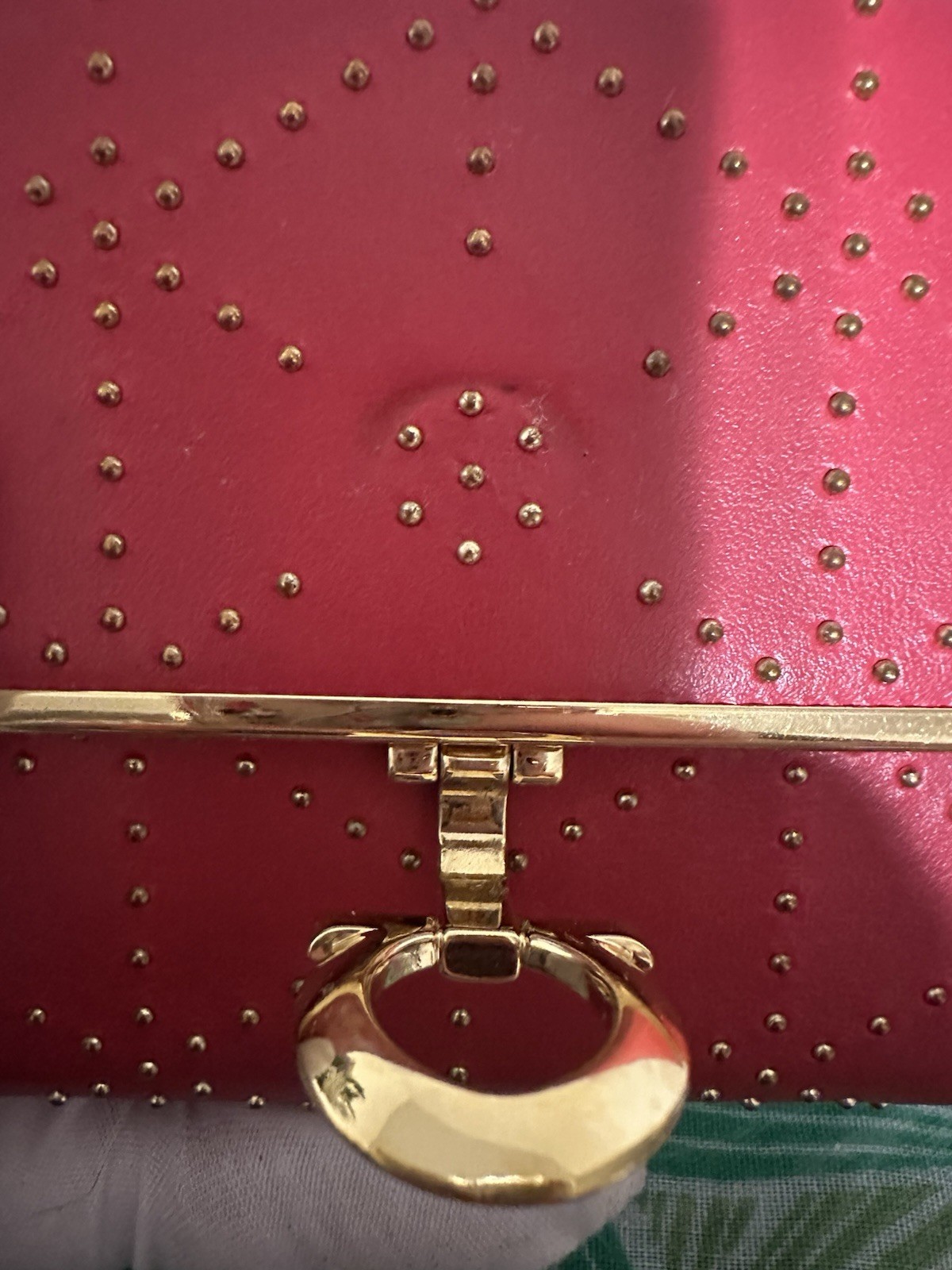 Salvatore Ferragamo Women’s Bifold Wallet, Red Solid, Studded Logo, Gold Tone