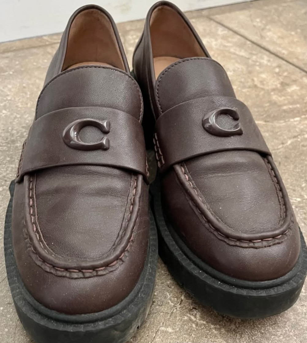 Coach Leah Platform Lug Sole Brown Leather Loafer Shoes Size 7.5B
