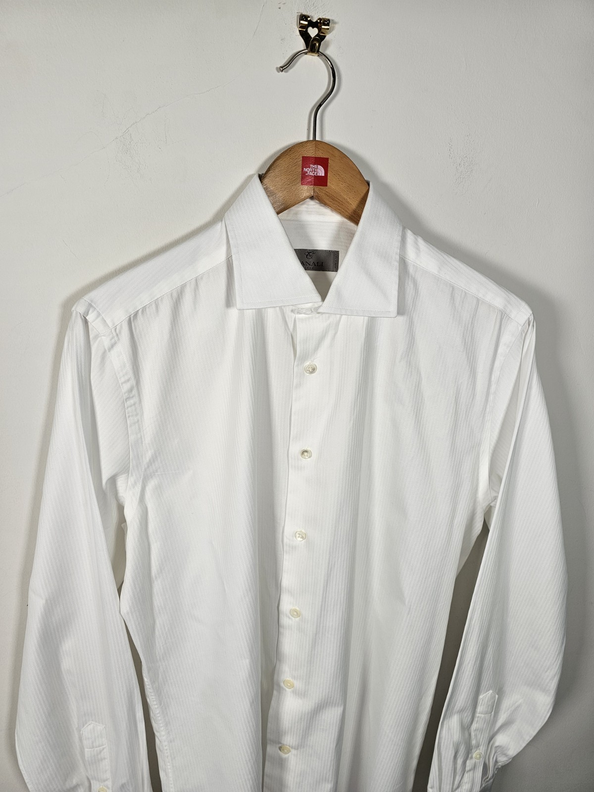 Canali White Dress Shirt 16/41 Double Cuff Herringbone Formal Regular *MINT*