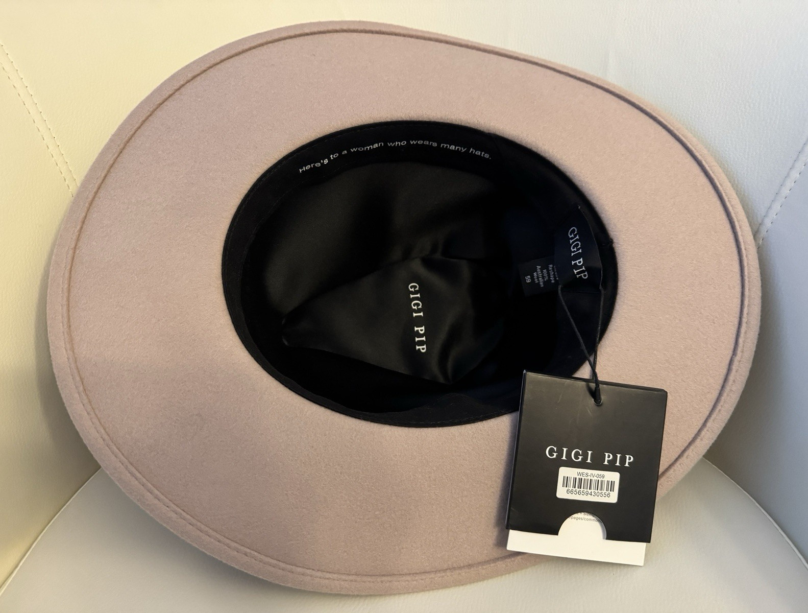 GIGI PIP Wool Felt Wide Brim Fedora Hat Beige/Tan Strap Accent Women