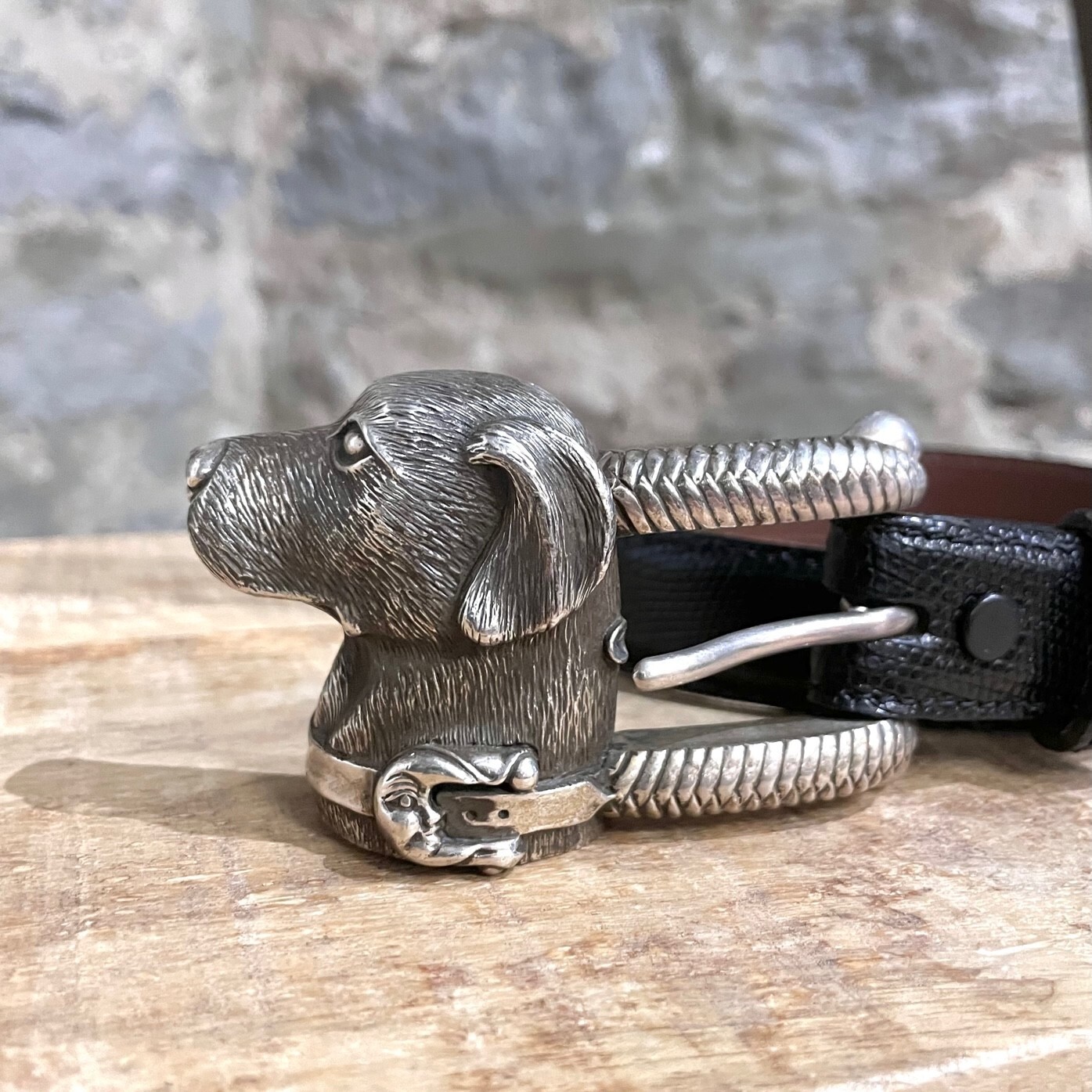 Barry Kieselstein-Cord Black Lizard Dog Buckle Belt – 75cm