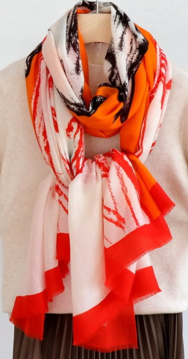 100% wool orange horse print large square scarf shawl 200 * 100cm