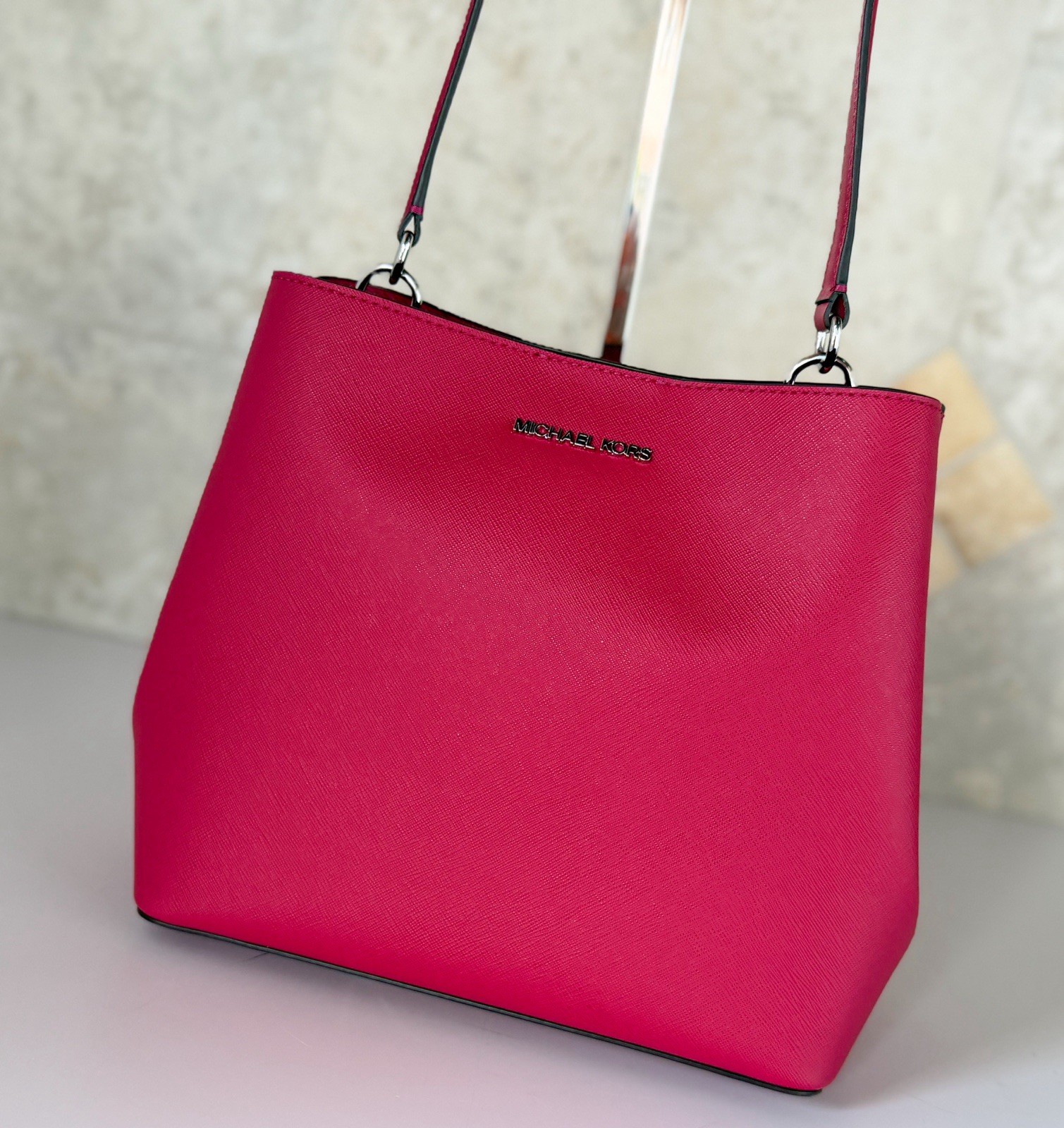 Michael Kors Pratt Medium Bucket Shoulder Tote Bag Dark Raspberry