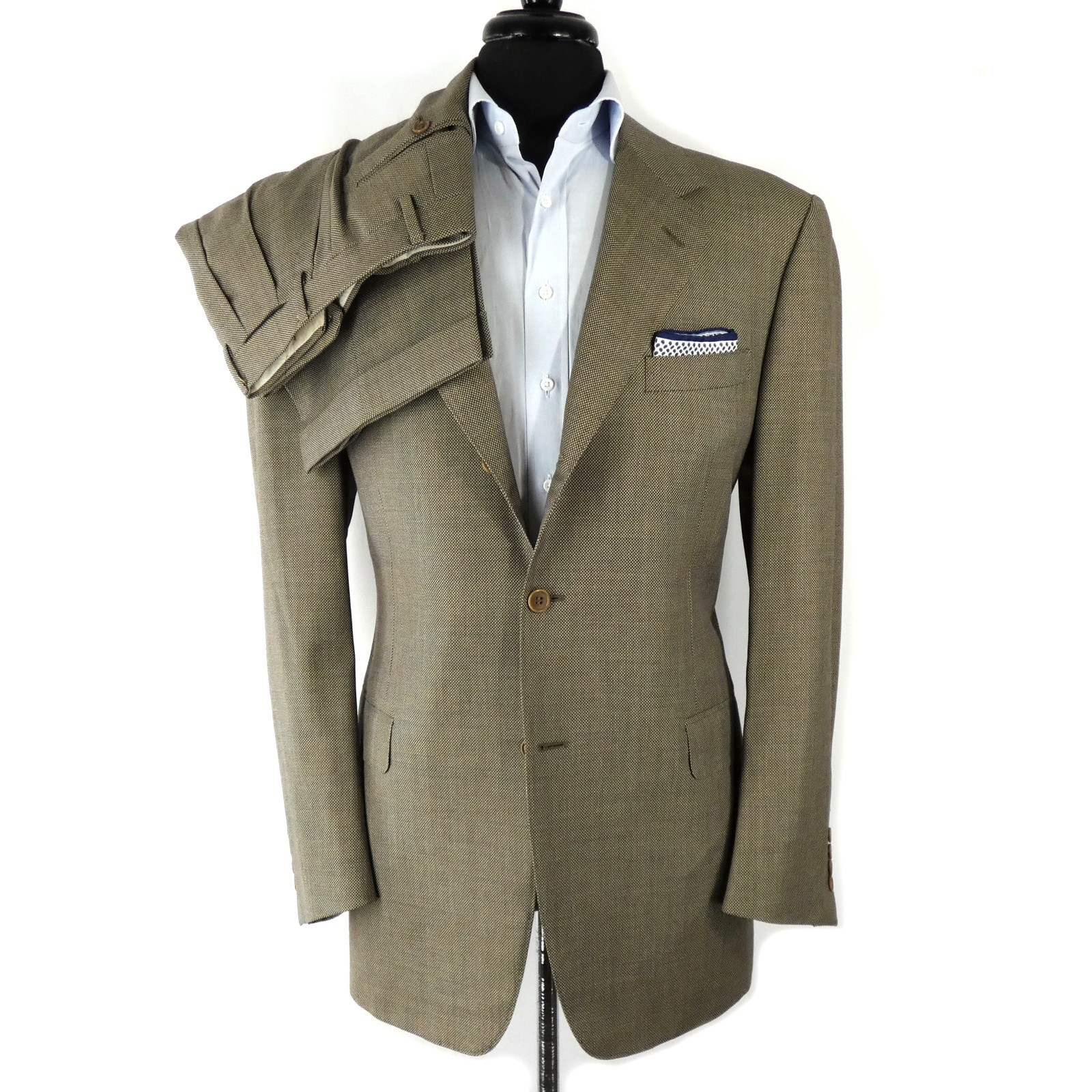 Canali Men’s Light Brown Nailhead Tropic Wool Suit Size 44 L Italy