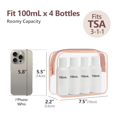 TSA Approved Toiletry Bag – Clear Medium Set (Standard) Active Rose Pink