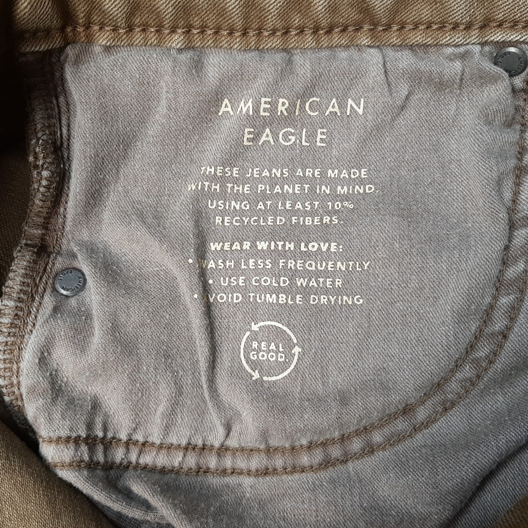 American Eagle Jeans Mens 32×30 Brown Tan Denim AirFlex Preppy Faded Whiskering