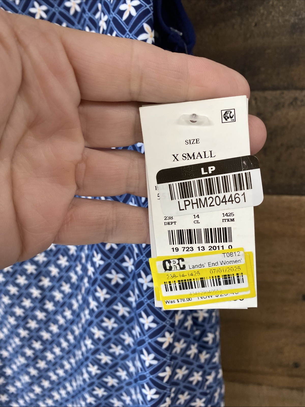 Lands’ End Blue Geo Floral Print Swim Dress w/ Attached Shorts Size XS 2-4 New
