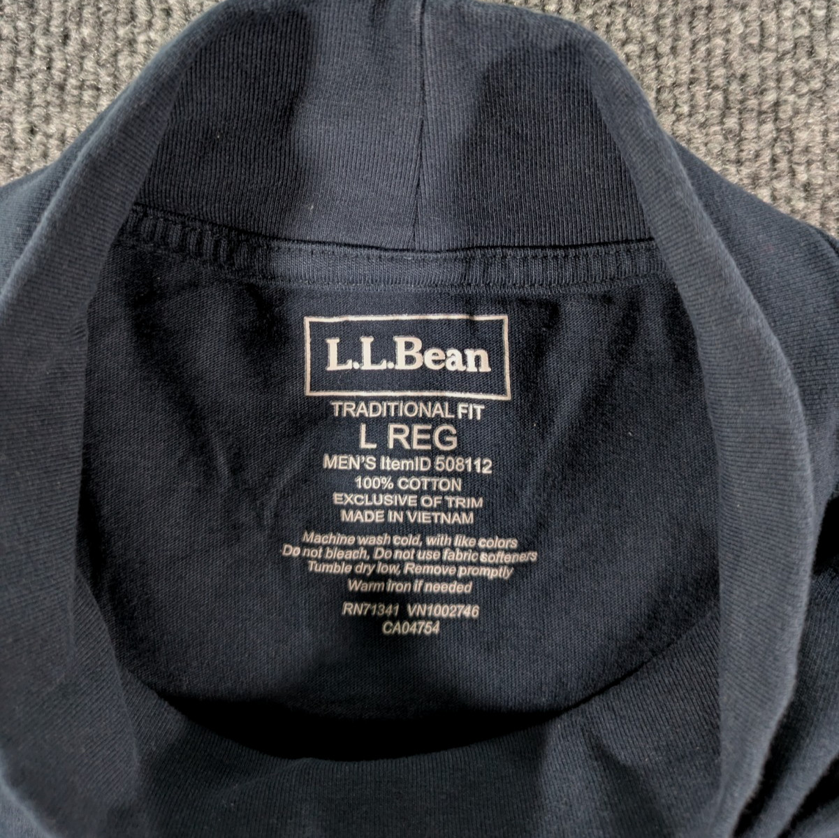 LL Bean Mock Neck Shirt Mens Large Navy Long Sleeve Tee 100% Cotton 508112