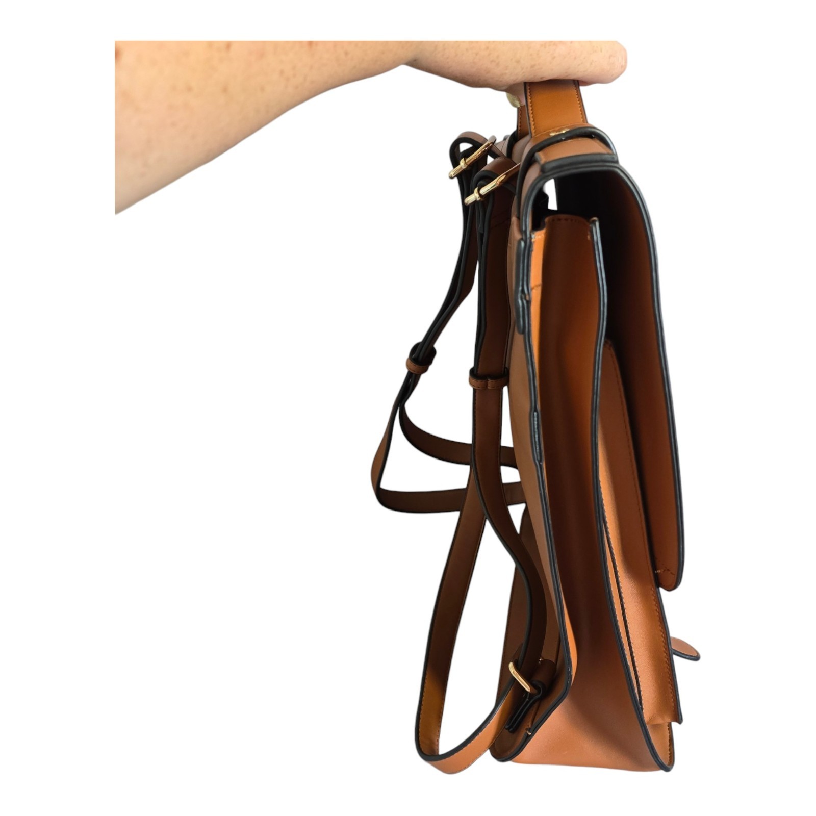 ECOSUSI Faux Leather Backpack Satchel Laptop Bag w Matching Clutch Caramel Brown