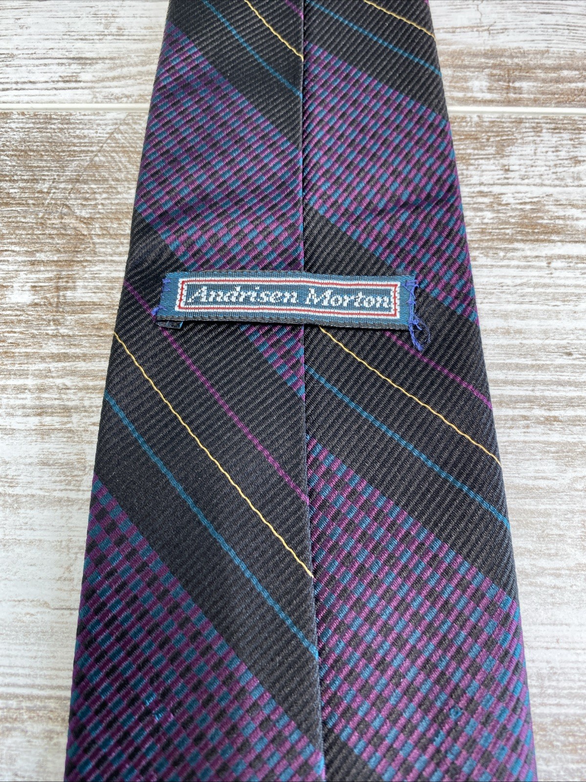 Robert Talbott Tie Andrisen Morton Black Purple Teal Stripe Silk Necktie 58×3.25