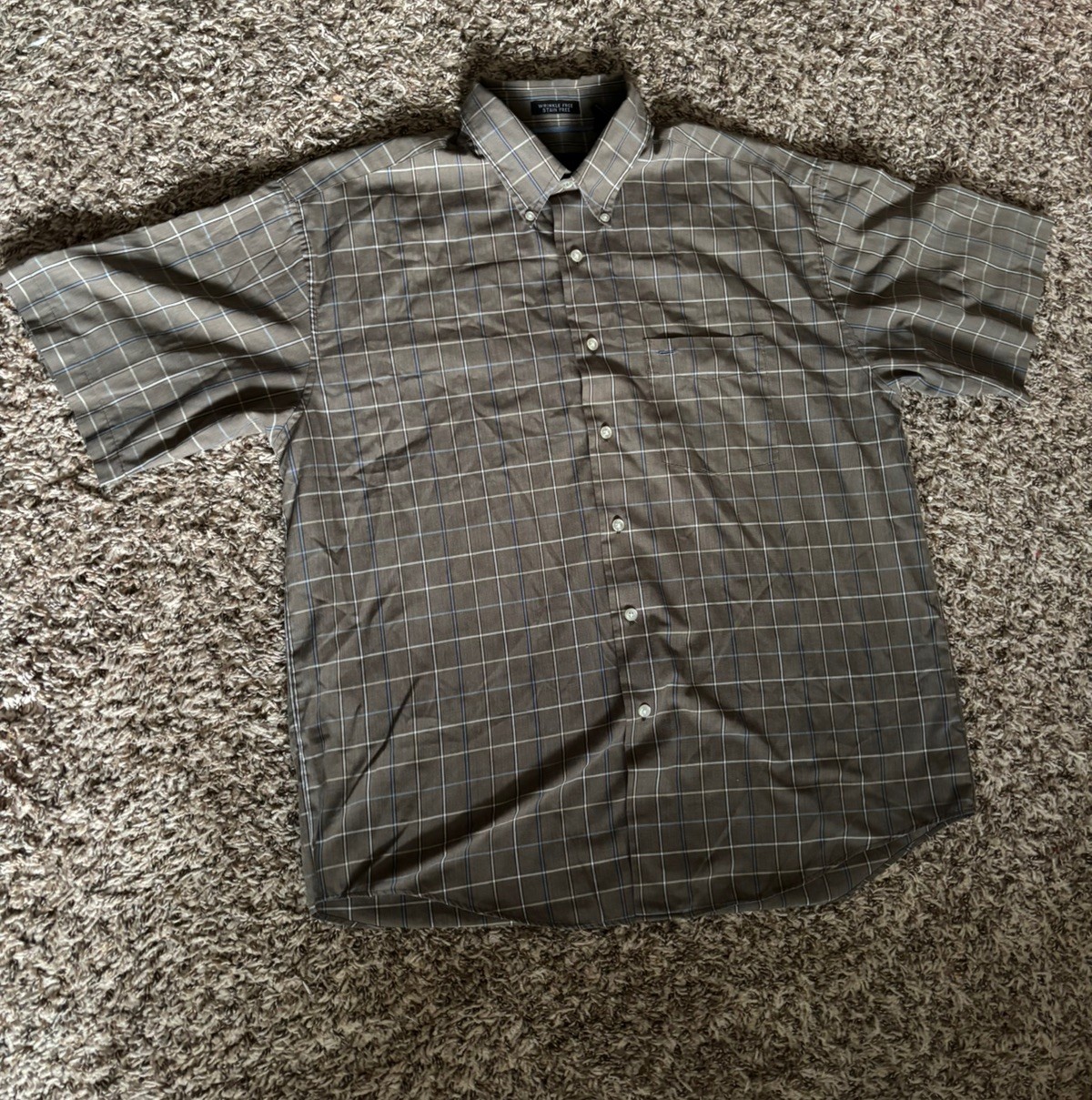 Van Heusen Men’s Wrinkle Resistant Plaid Button-Down Shirt Gray Blue White