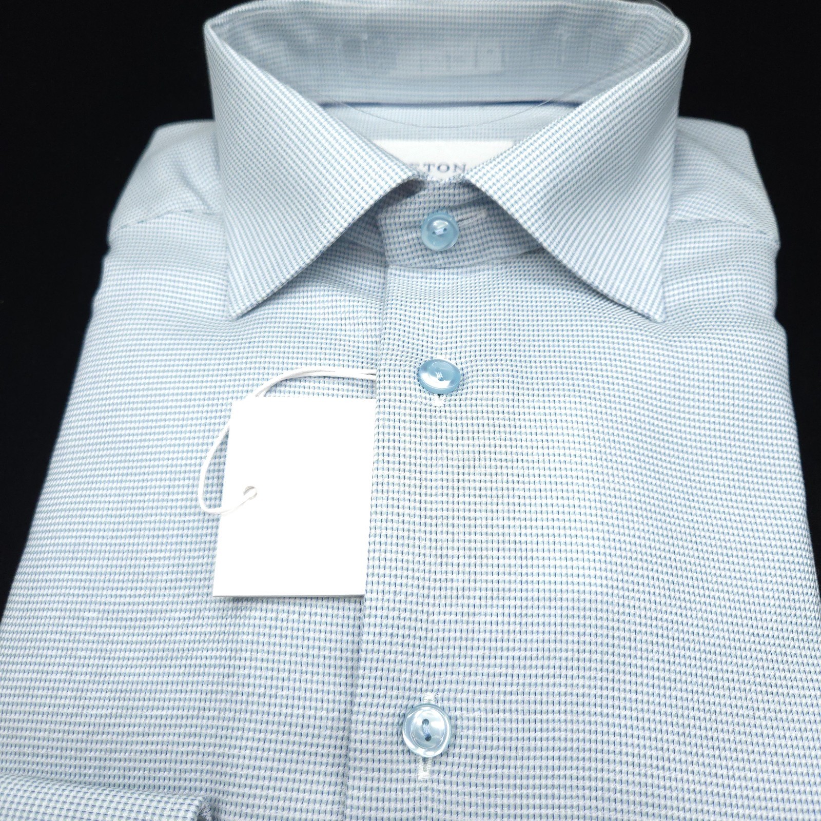 Eton Dress Button Shirt -16.5 37- Slate Blue White Contemporary ROYAL TWILL slim