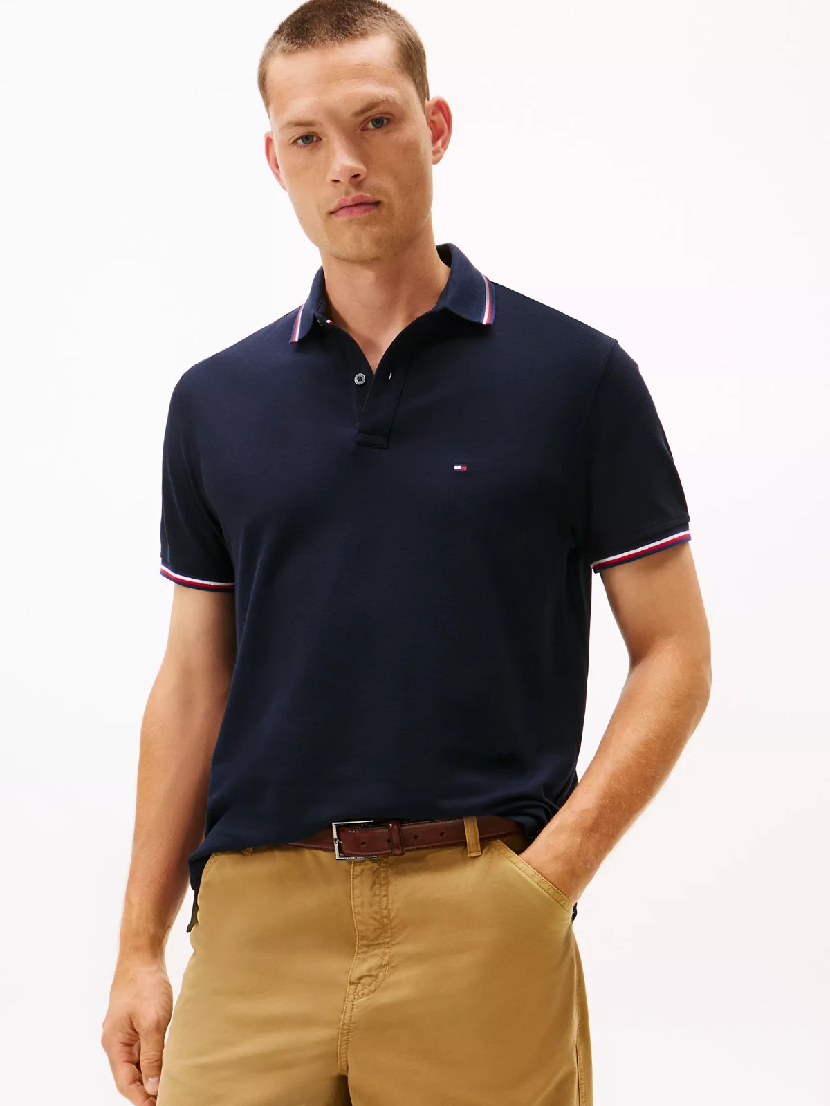 Tommy Hilfiger Men’s Regular Fit Stretch Polo Shirt Short Sleeve Desert Sky Size