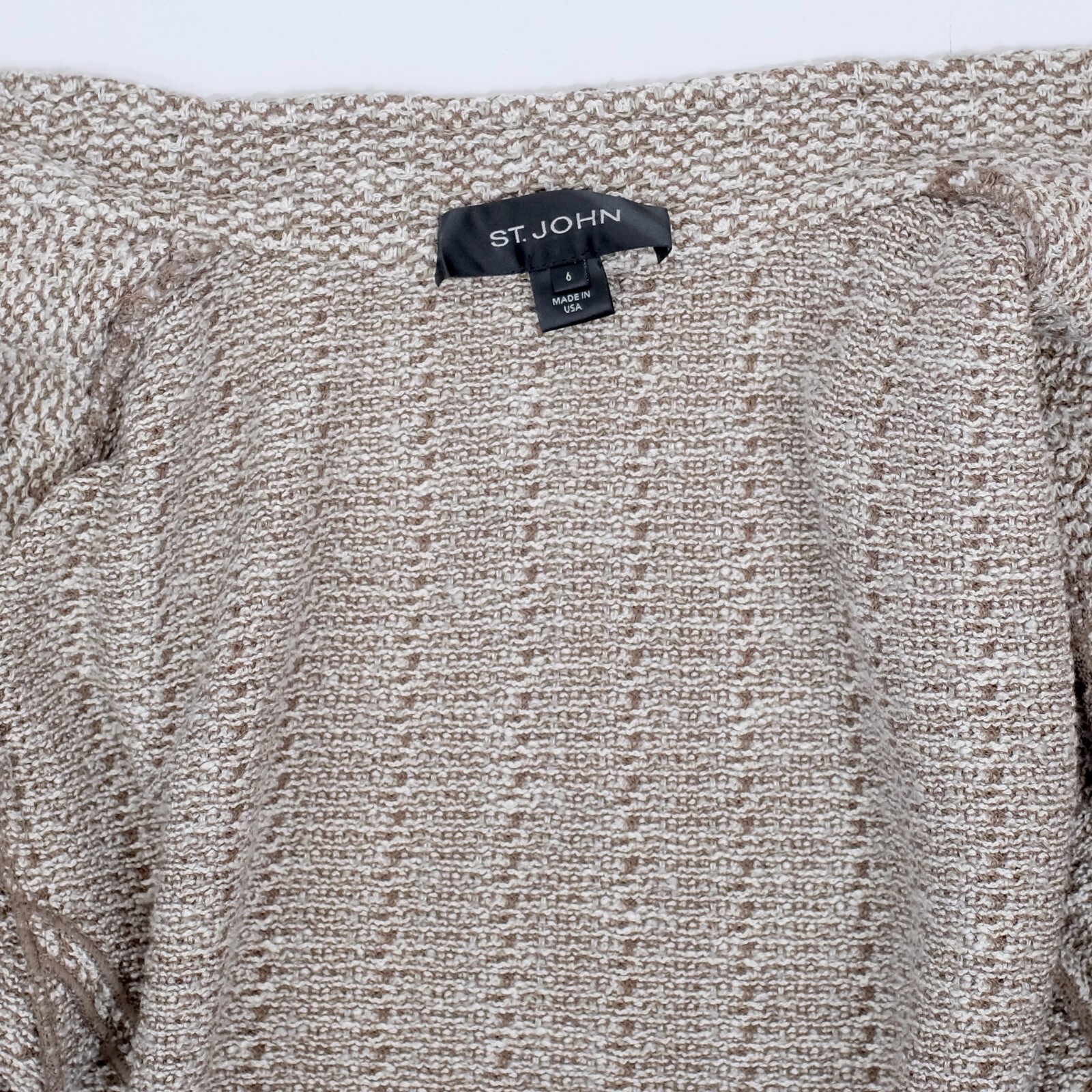 St John Collection sz 6 long jacket coat moss taupe knit open front