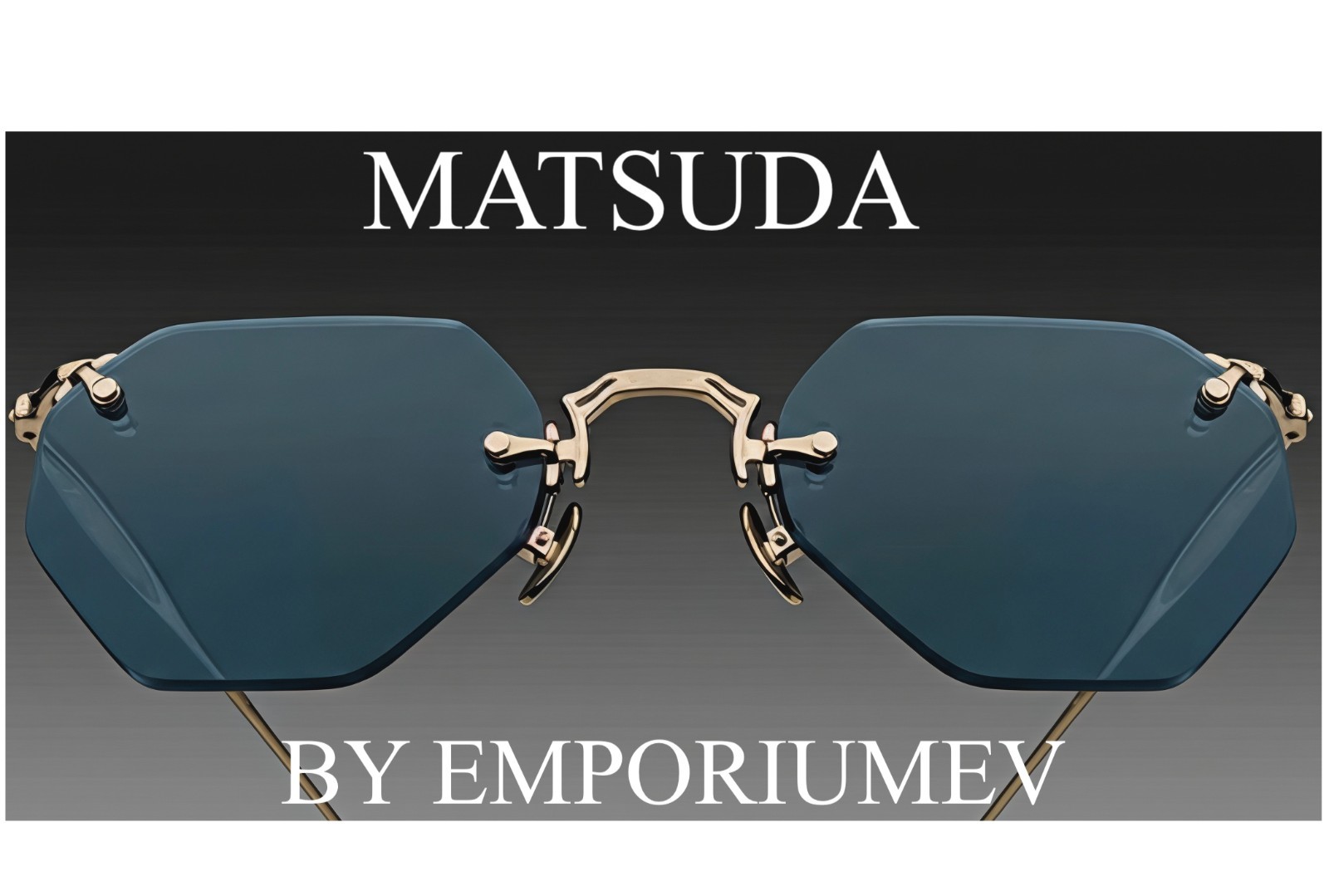 Matsuda M3121 Geometric Sunglasses Brushed Gold | Cobalt Blue Lenses