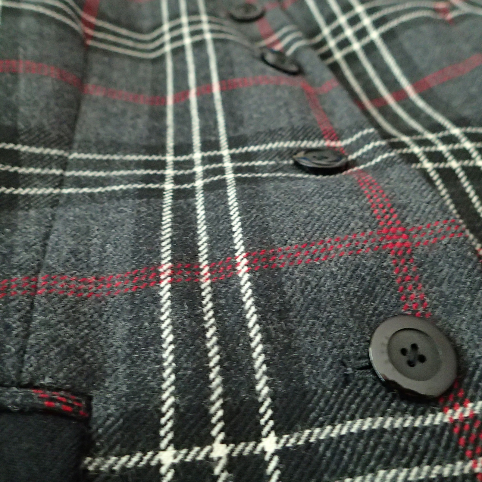 CLASSIQUES ENTIER sz M,TOP,BLAZER, tweed charcoal white red black plaid wool ar