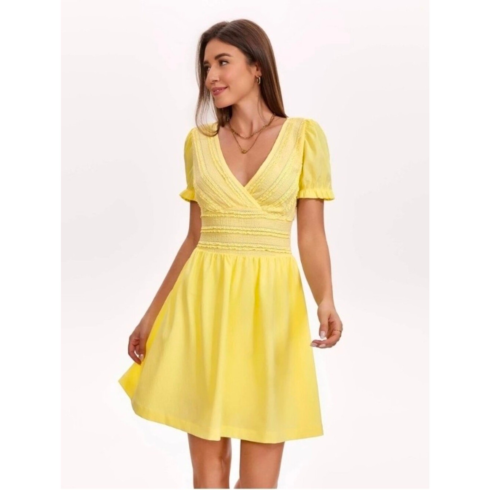 M Puff Short Sleeve Lace Jacquard Fit and Flare Mini Dress – Wild Fable™