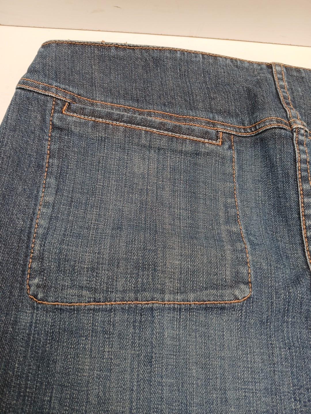 French Connection FCUK Denim Mini Skirt UK 14 Metal Logo Tag Zip and Hook Close.