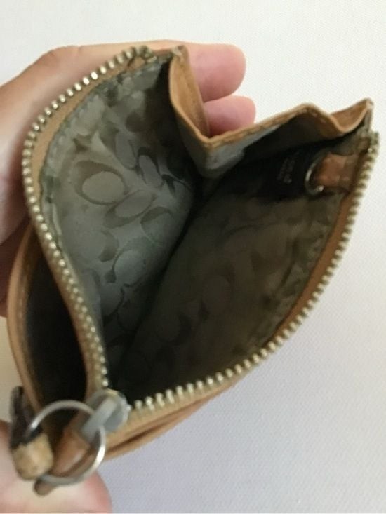 Vintage Coach Brown Leather Zip Wrist Card Holder
